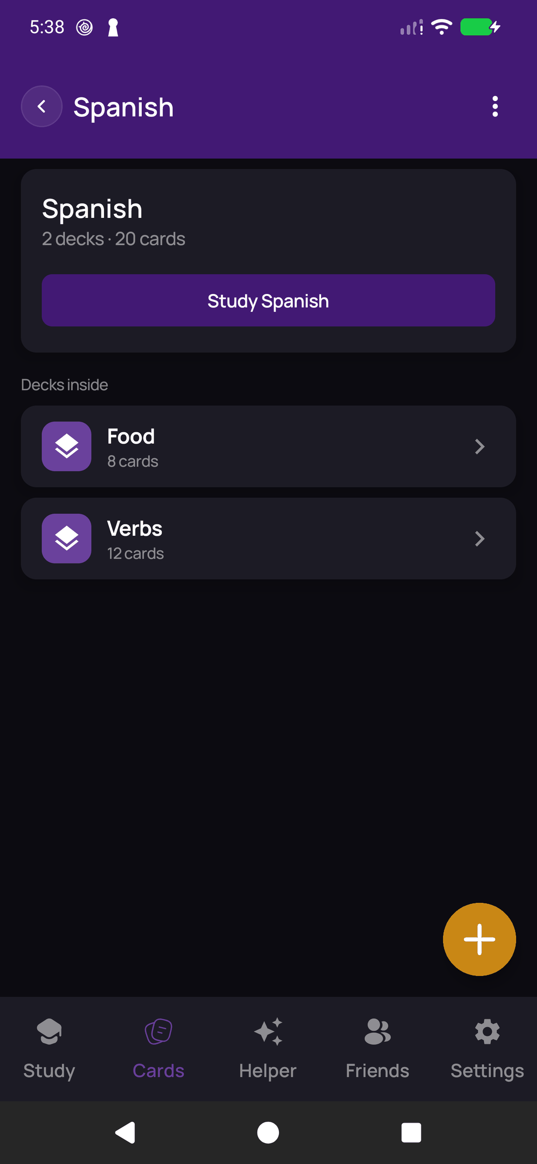 A language deck with nested sub-decks and a due count